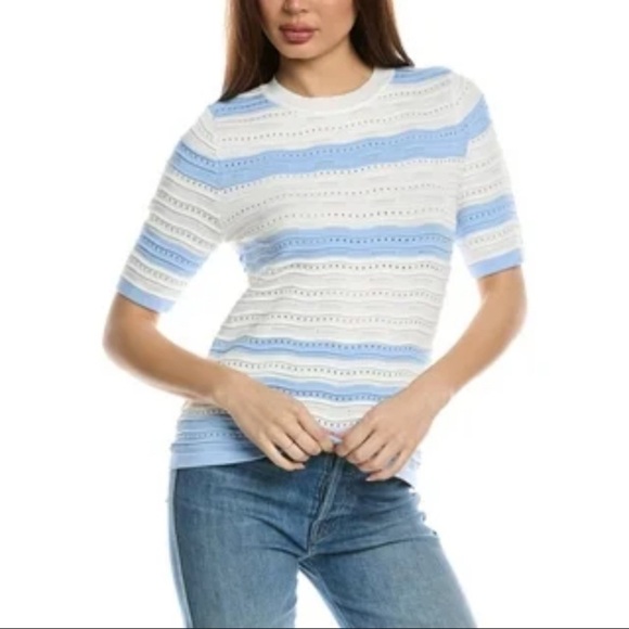 Nanette Lepore Tops - Nanette Lepore White and Blue Textured Knit Top